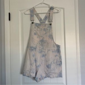 Aerie Werk and Play Denim Tie-Dye Short Overalls